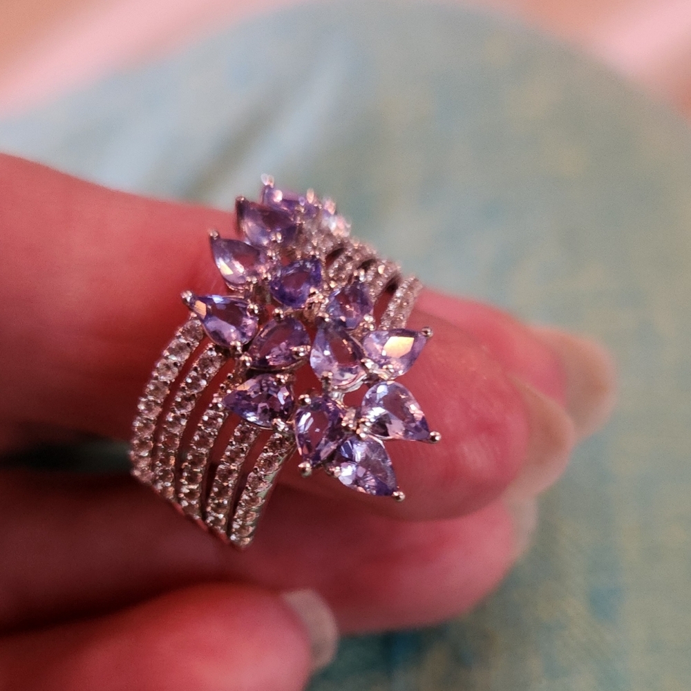 Purple/blue and cz 925 ring sz 7 signed Not Sure Of Type Of Stones